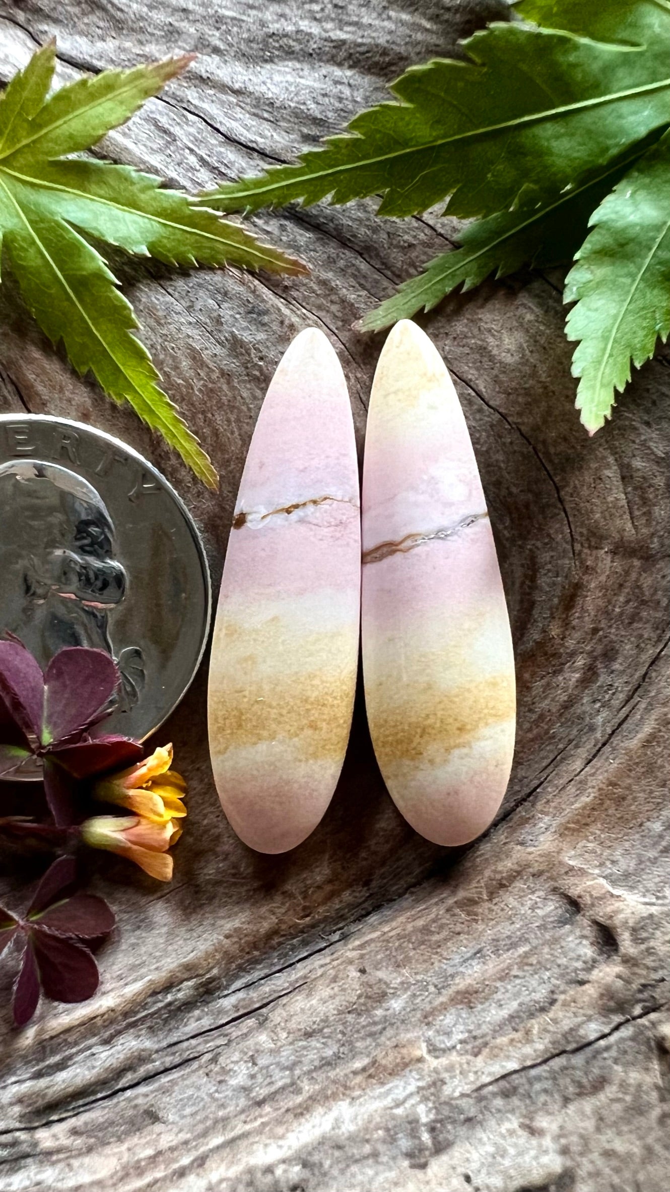Oregon Sunset Jasper Pair ~ Pink/Yellow/Druzy SO GOOD!!!