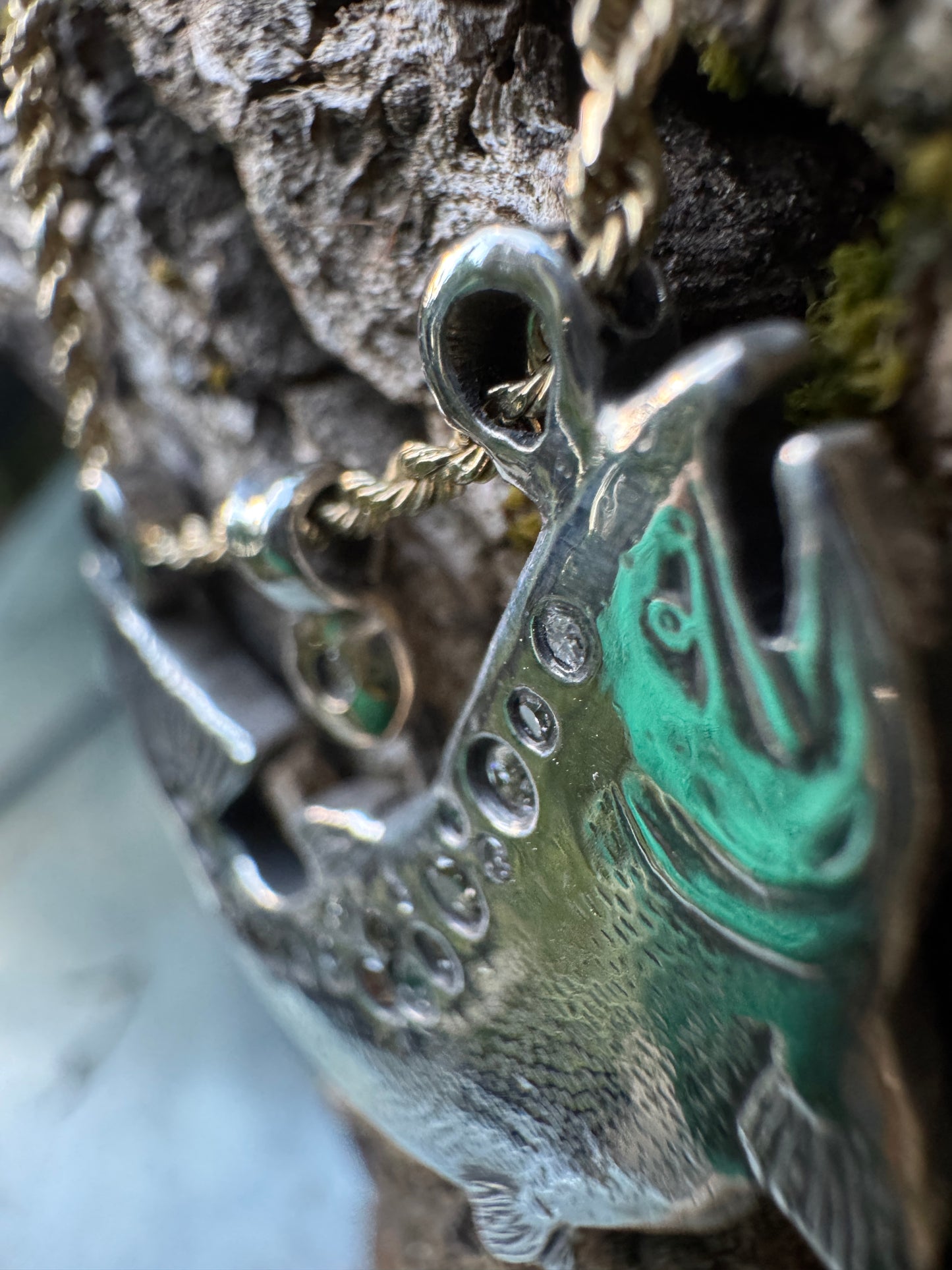 .999 Fine silver/14k gold/natural diamond Chinook Salmon Necklace (Alaska Mint)