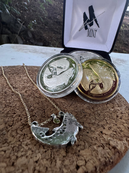 .999 Fine silver/14k gold/natural diamond Chinook Salmon Necklace (Alaska Mint)