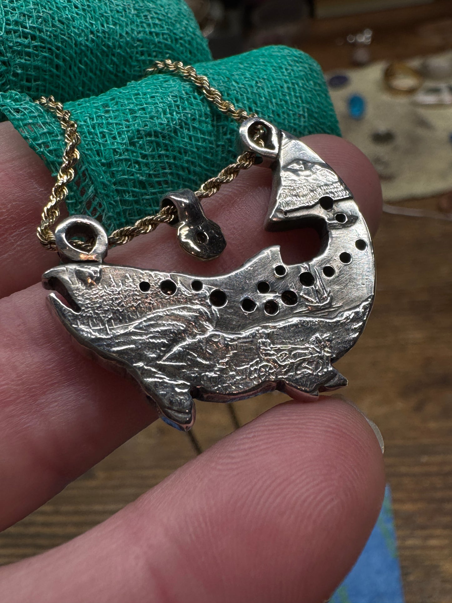 .999 Fine silver/14k gold/natural diamond Chinook Salmon Necklace (Alaska Mint)