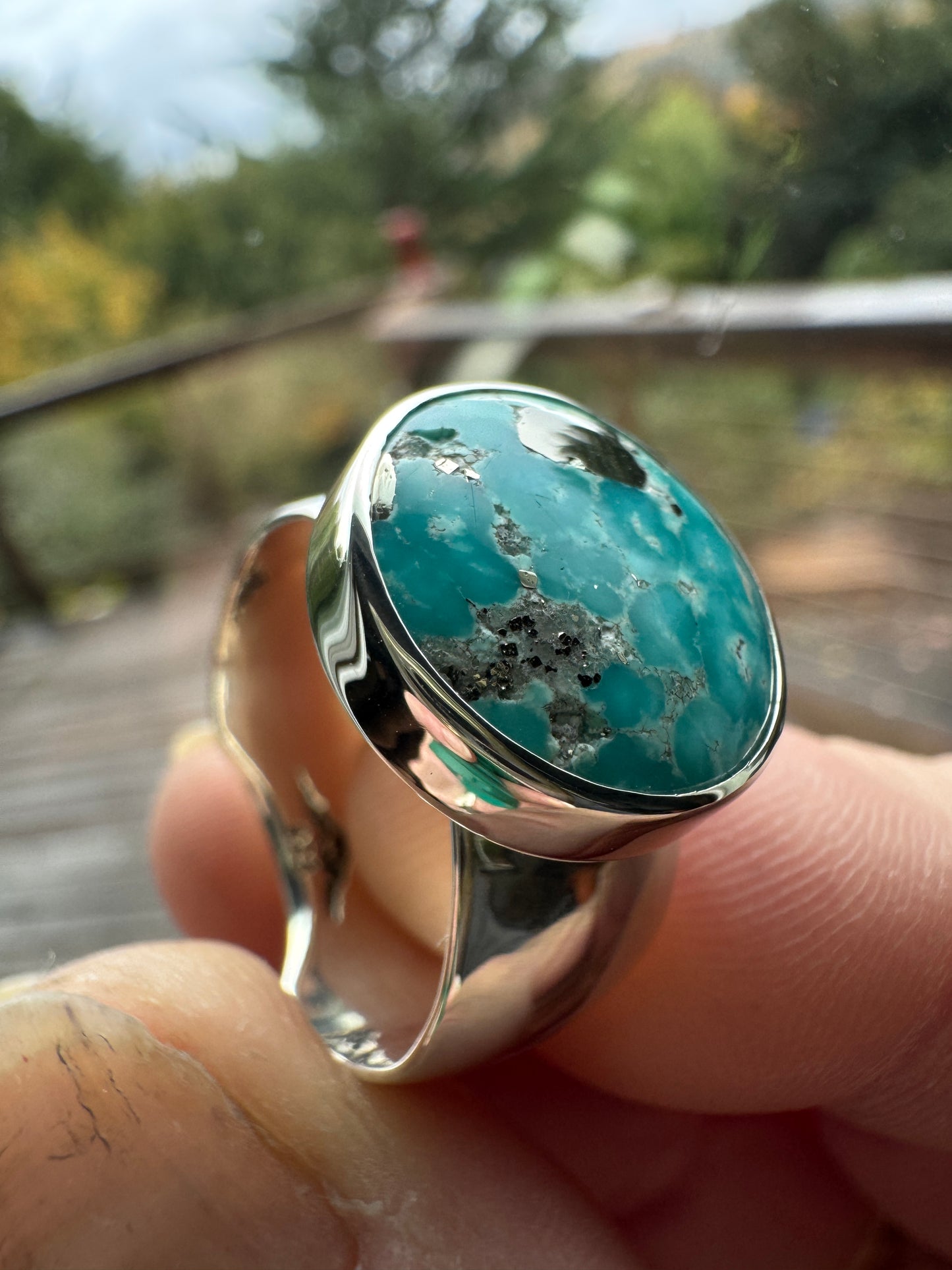 White Water Turquoise Wide Band Beauty Size 8.5-9.25