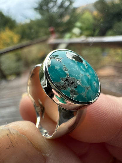 White Water Turquoise Wide Band Beauty Size 8.5-9.25