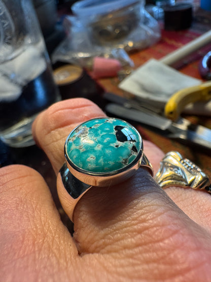 White Water Turquoise Wide Band Beauty Size 8.5-9.25