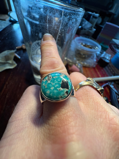 White Water Turquoise Wide Band Beauty Size 8.5-9.25