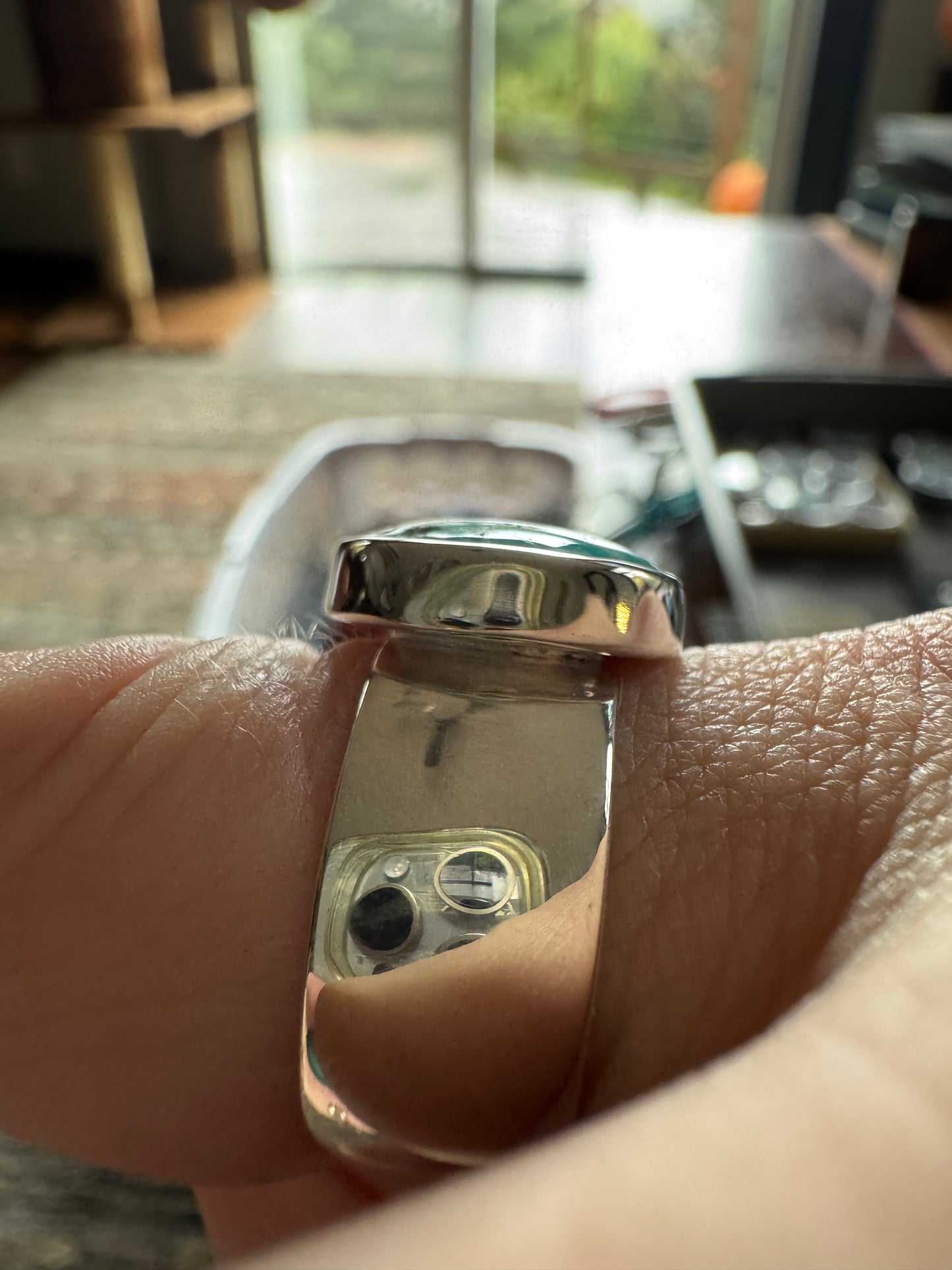 White Water Turquoise Wide Band Beauty Size 8.5-9.25