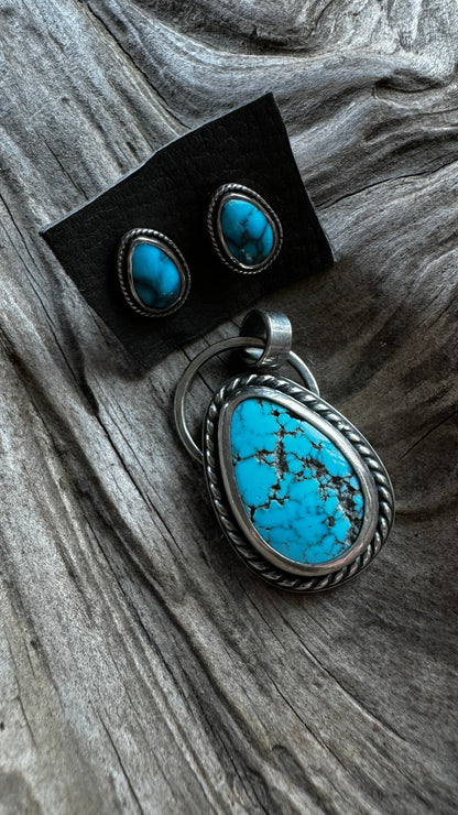 Matching Tomahawk Turquoise Pendant and Earring Set